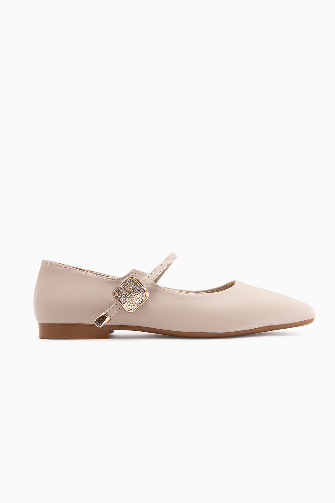 Amilia Beige Buckle Detailed Square Toe Women’s Ballet Flats