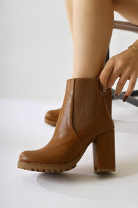 Dorsaf – Cognac Oval-Toe Elasticized Heeled Boot (Women)