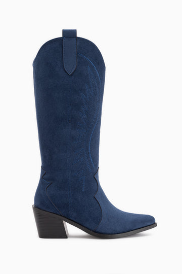 Hero Navy Suede Embroidered Cowboy Boots