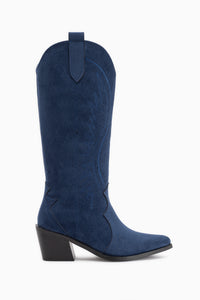 Hero Navy Suede Embroidered Cowboy Boots