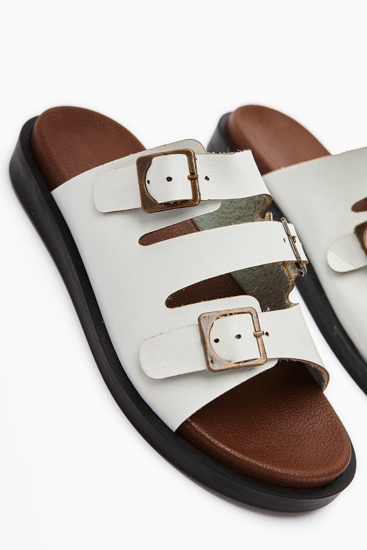 Cosima – White Three-Strap Slide (Women)