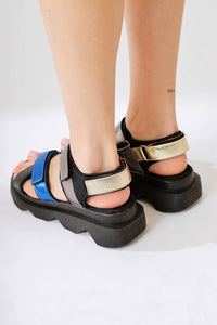 Siga Black Cross-Strap Velcro-Detail Sandals