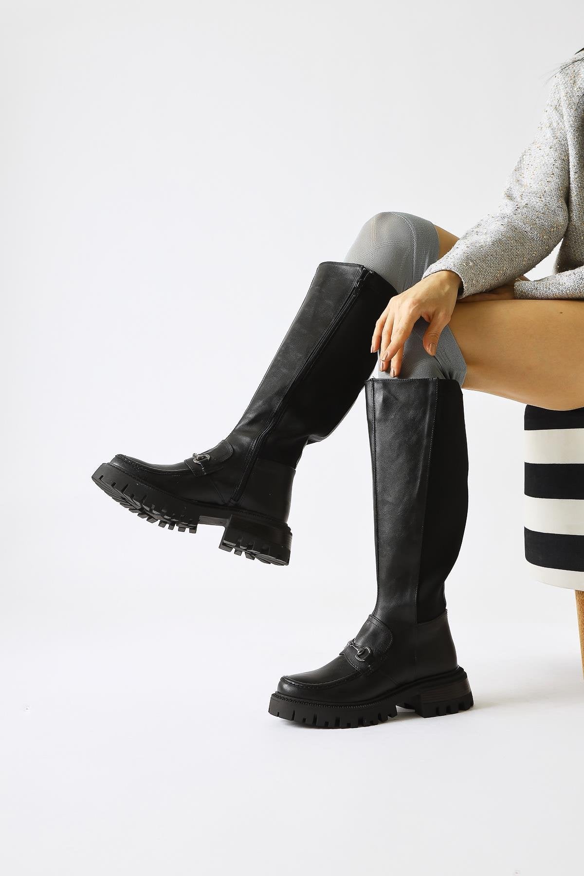 Meli Black Buckle-Detailed Neoprene Boots with Strap