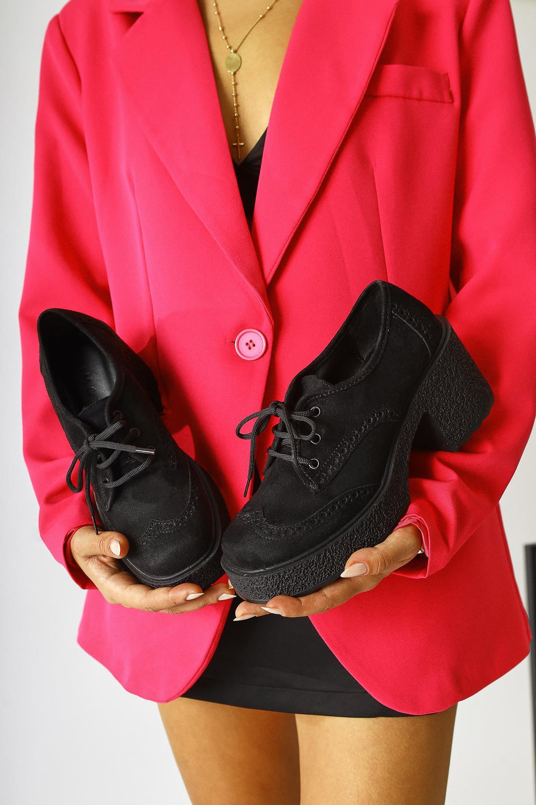 Lenie Black Suede Everyday Shoes with Laser Cut Detail