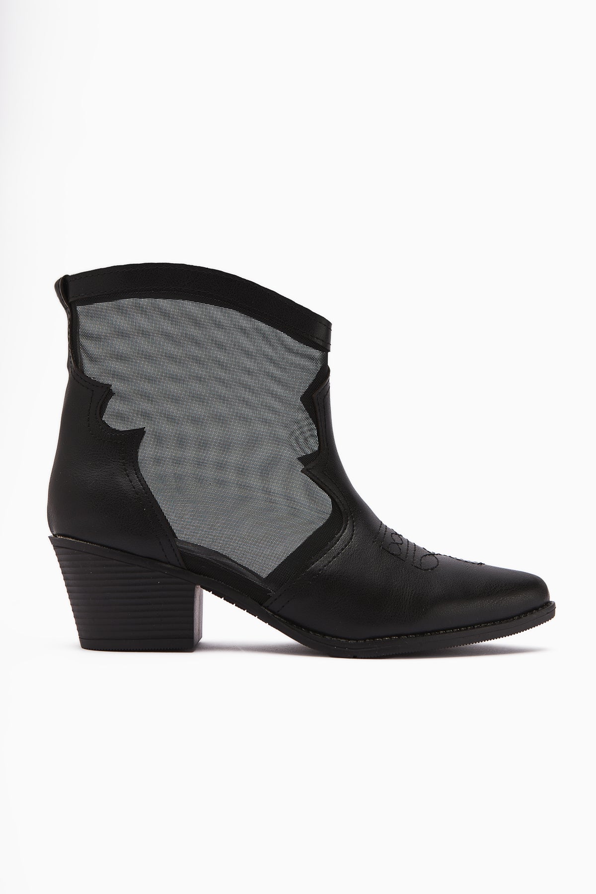 Sevala – Black Embroidered Transparent-Detail Western Summer Boot (Women)