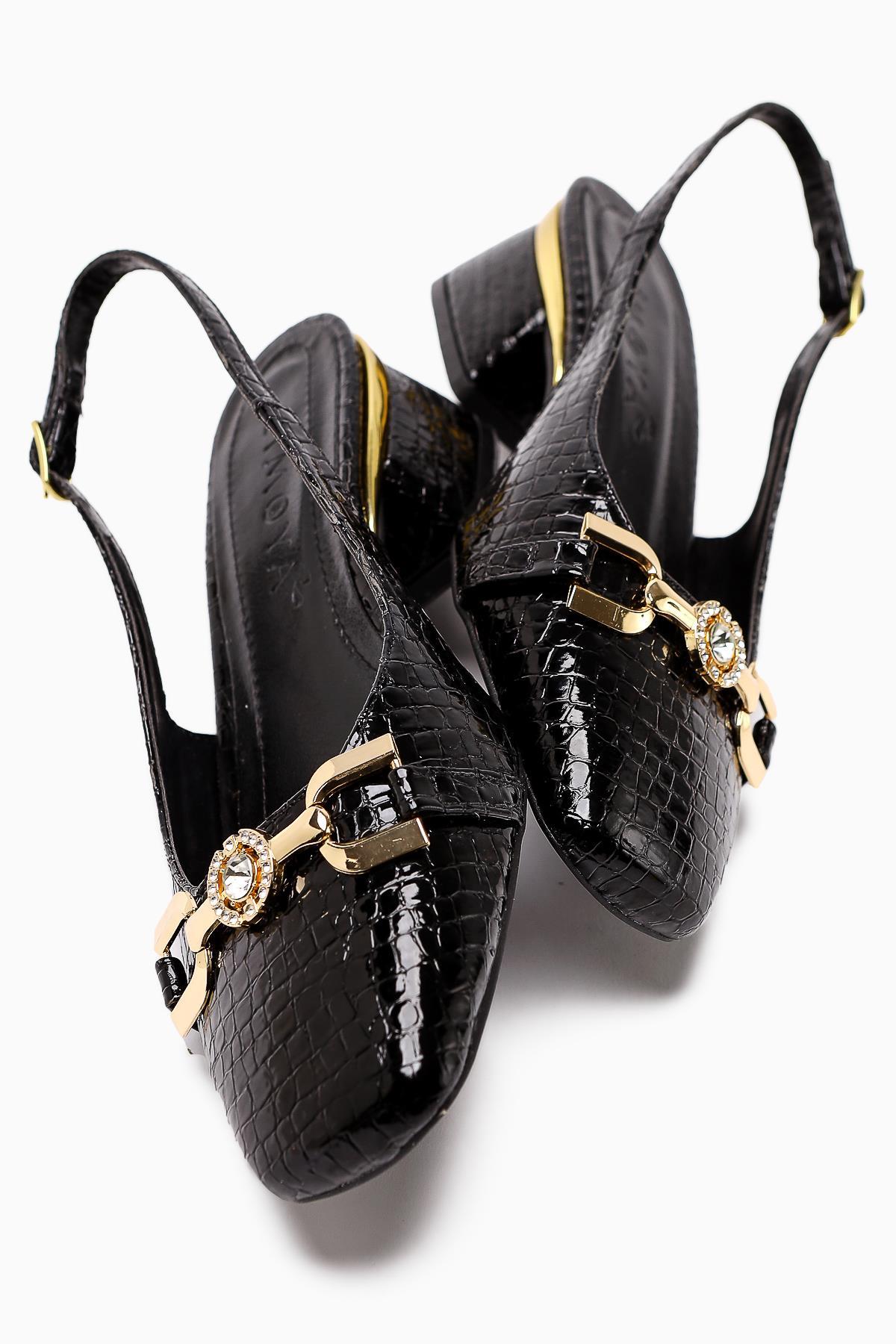 Tai Black Crocodile Stone Detailed Women’s Heeled Shoes