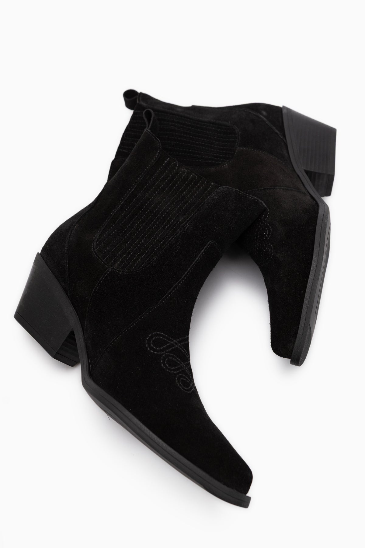 Freya Genuine Leather Black Suede Embroidered Detailed Women’s Cowboy Boots