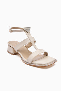 Shara Beige Stone Detail Low-Heeled Women's Sandal