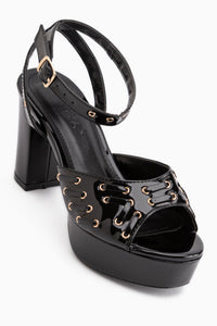 Sonya Black Ankle Strap Platform Heeled Women’s Shoes