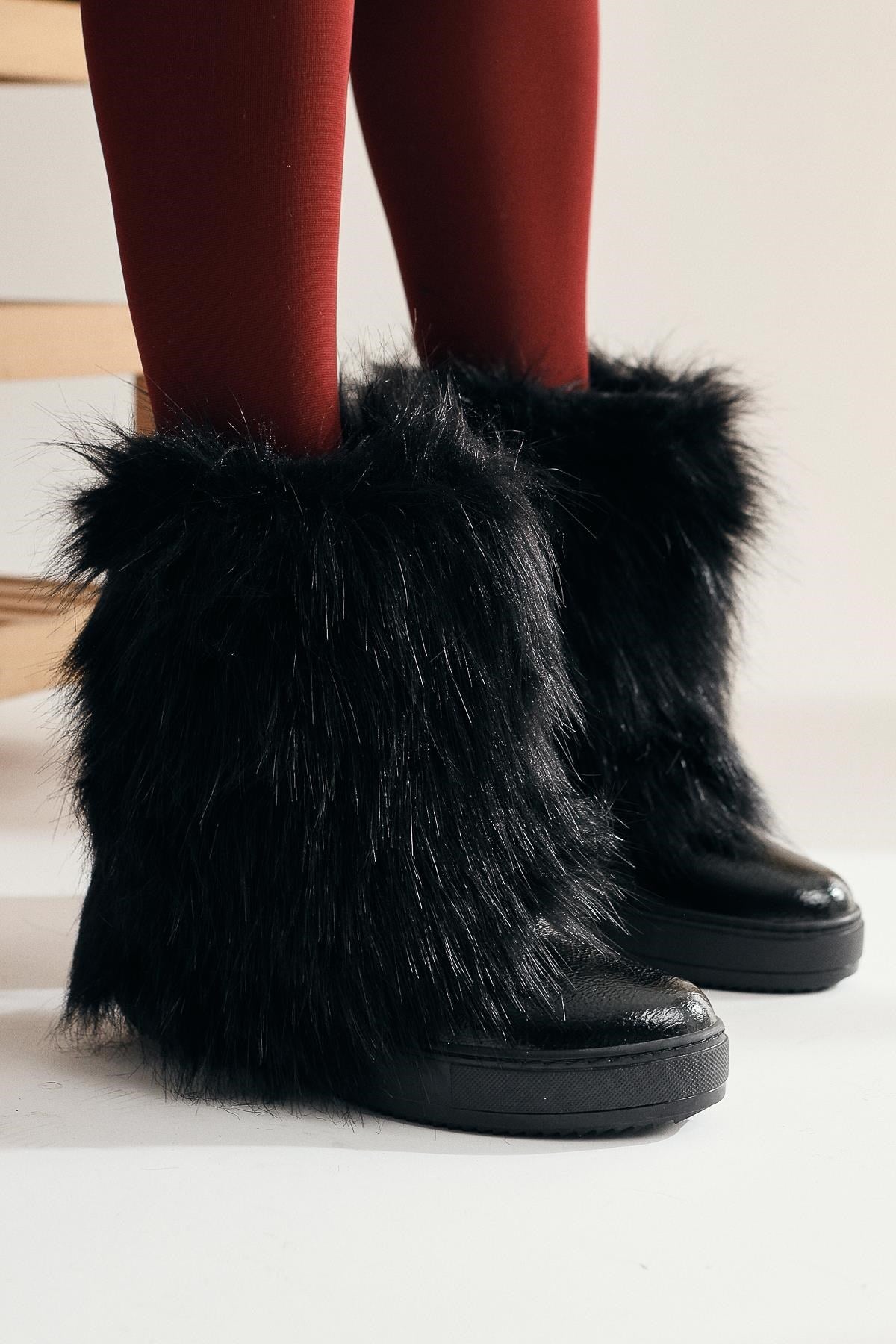 Randi Black Hidden Heel Feathered Women’s Boots