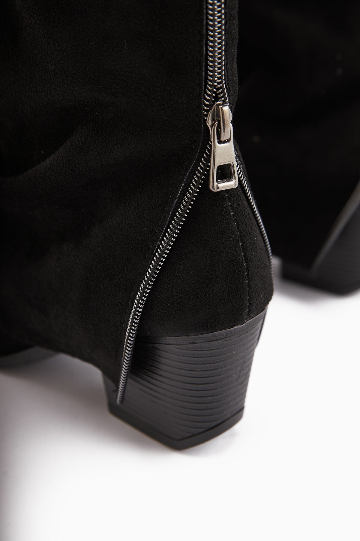 Peggy – Black Suede Heeled Western Knee-High Boot (Women)