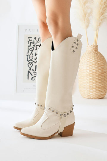 Caarina – Beige Removable-Shaft Knee-High Boot (Women)