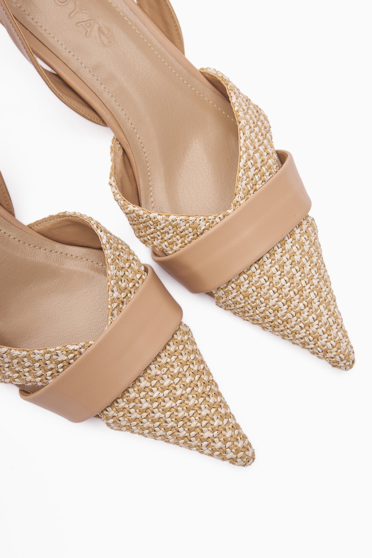 Hina Beige Woven Detail Low Heel Women's Sandals