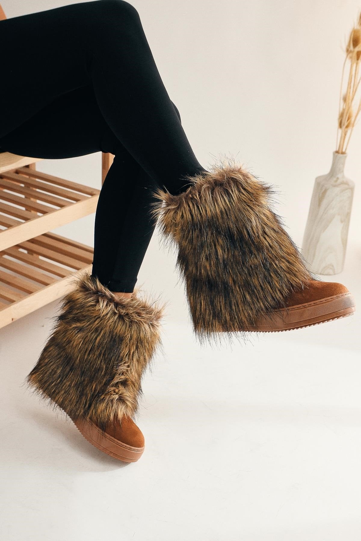 Randi Tan Suede Hidden Wedge Feathered Women’s Boots