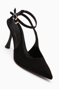 Jamie Black Snake Pattern Buckled Women’s Heeled Shoes