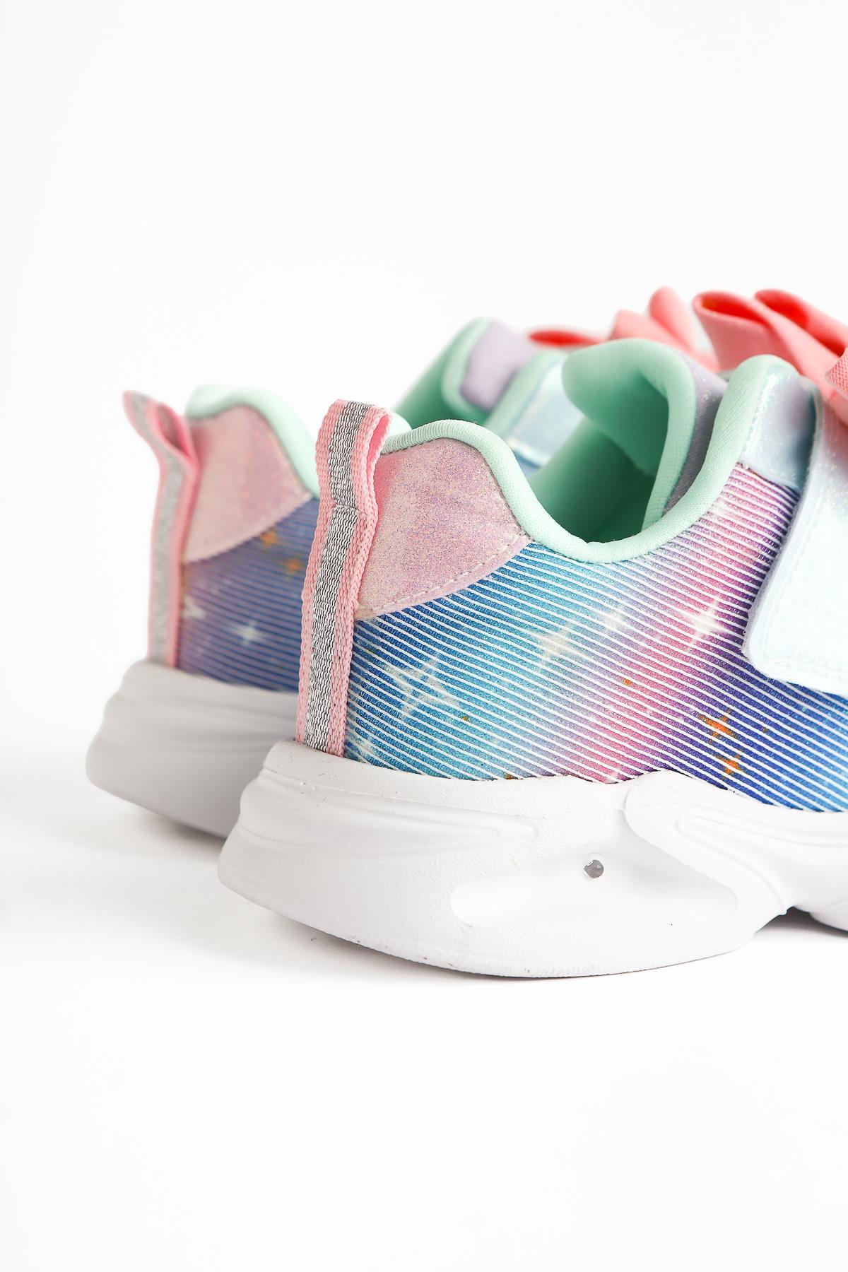 Gaia Turquoise Bow Detail Velcro Light-Up Kids' Athletic Shoe