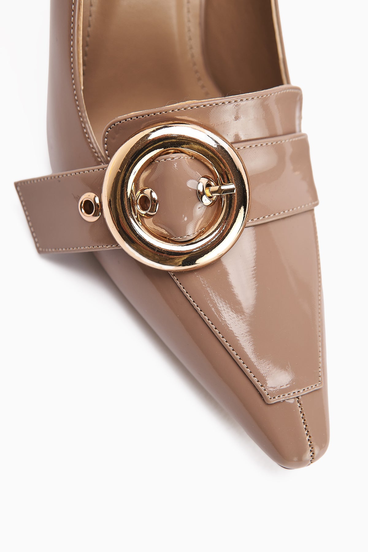 Elisar – Taupe Patent Buckle-Detail Heeled Shoe (Women)