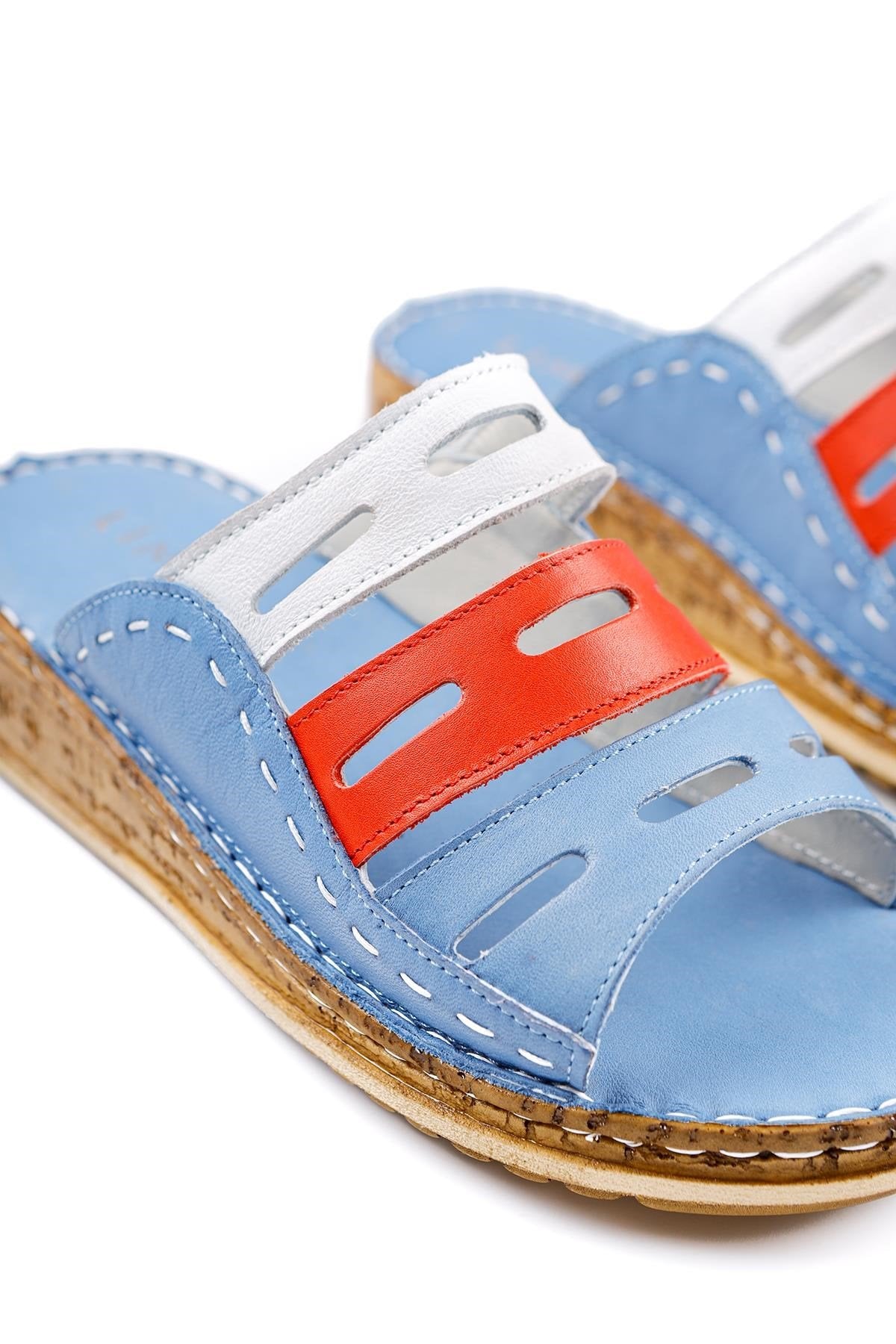 Joelle Genuine Leather – Blue Laser-Cut Slide (Women)