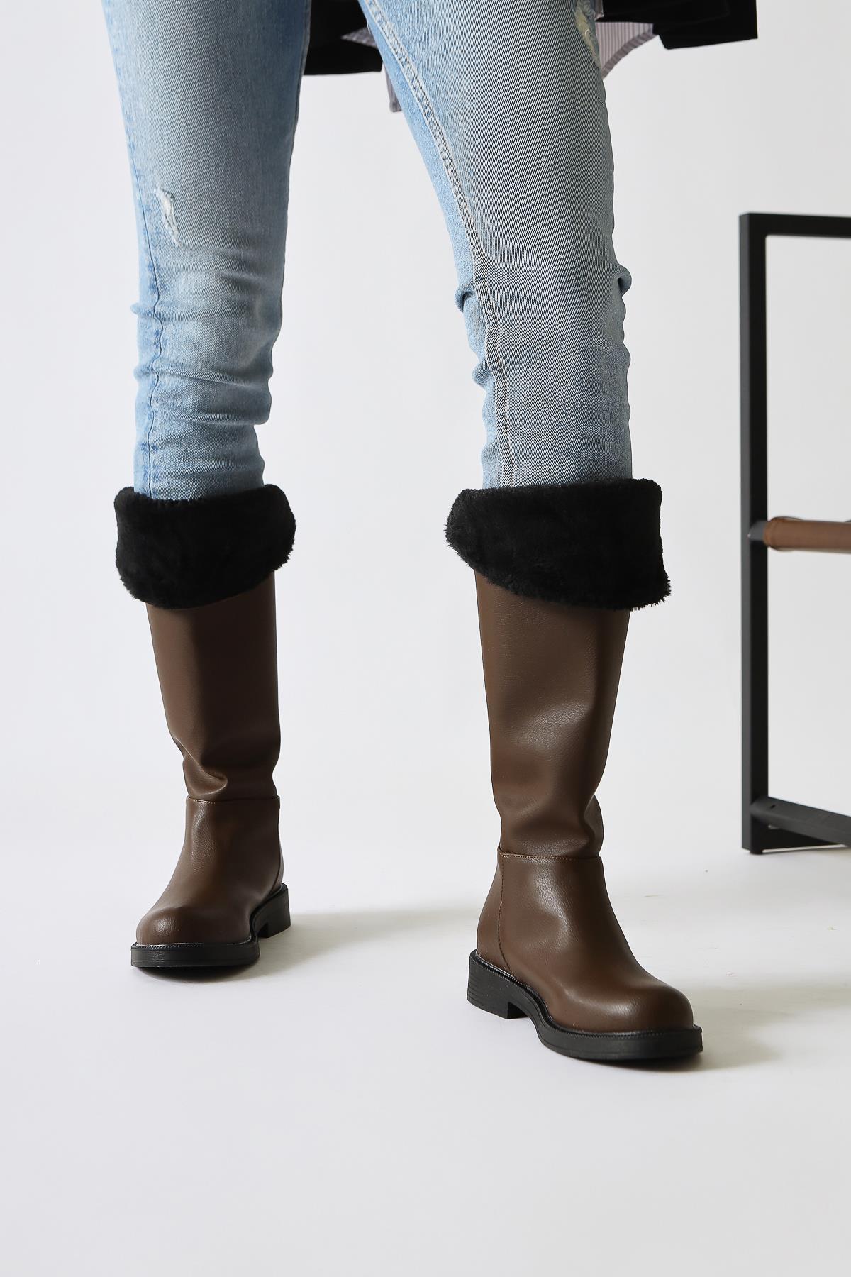 Gigi Brown Fur-Lined Foldable Back-Zip Boots