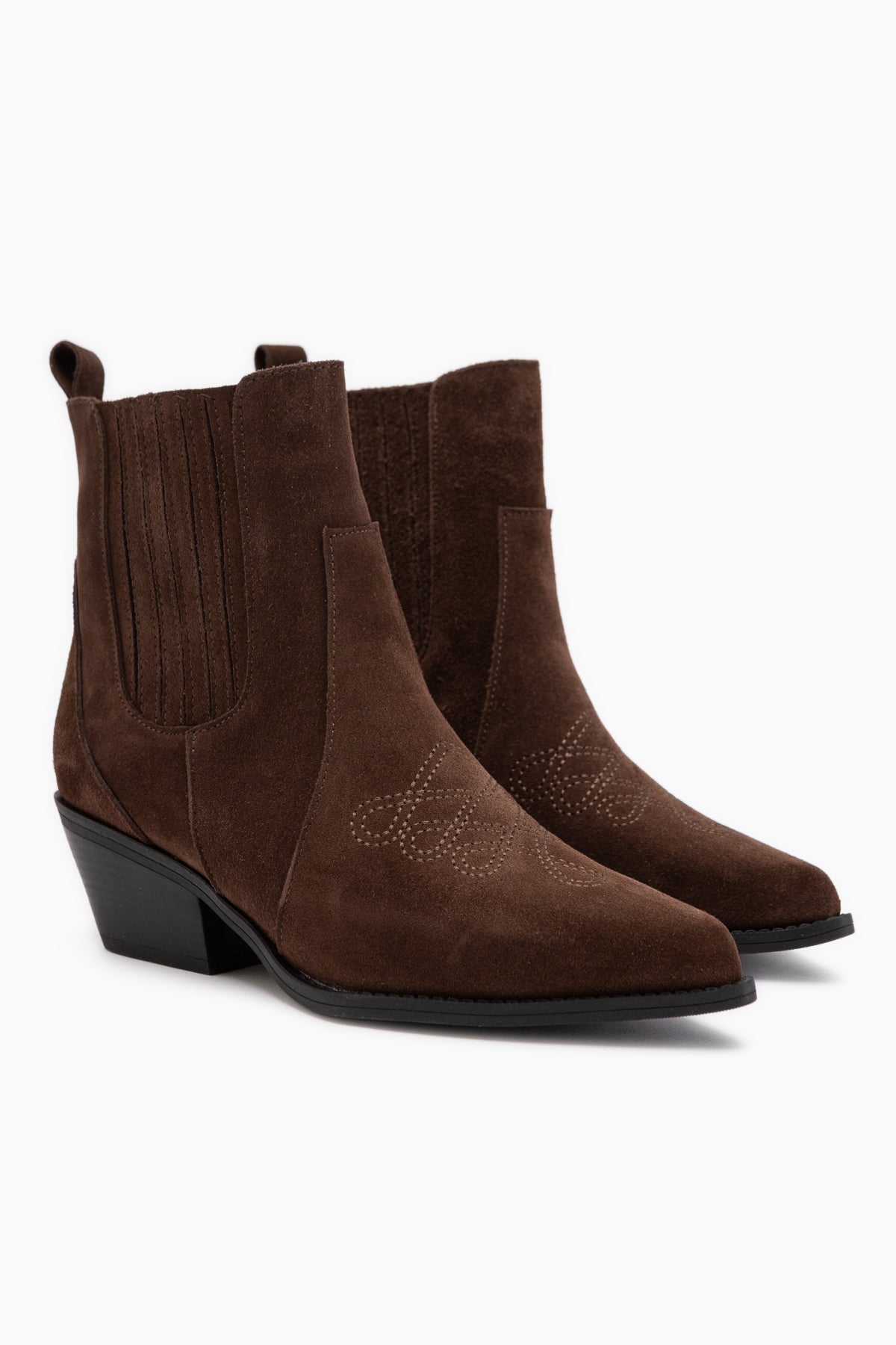 Freya Genuine Leather Brown Suede Embroidered Detailed Women’s Cowboy Boots