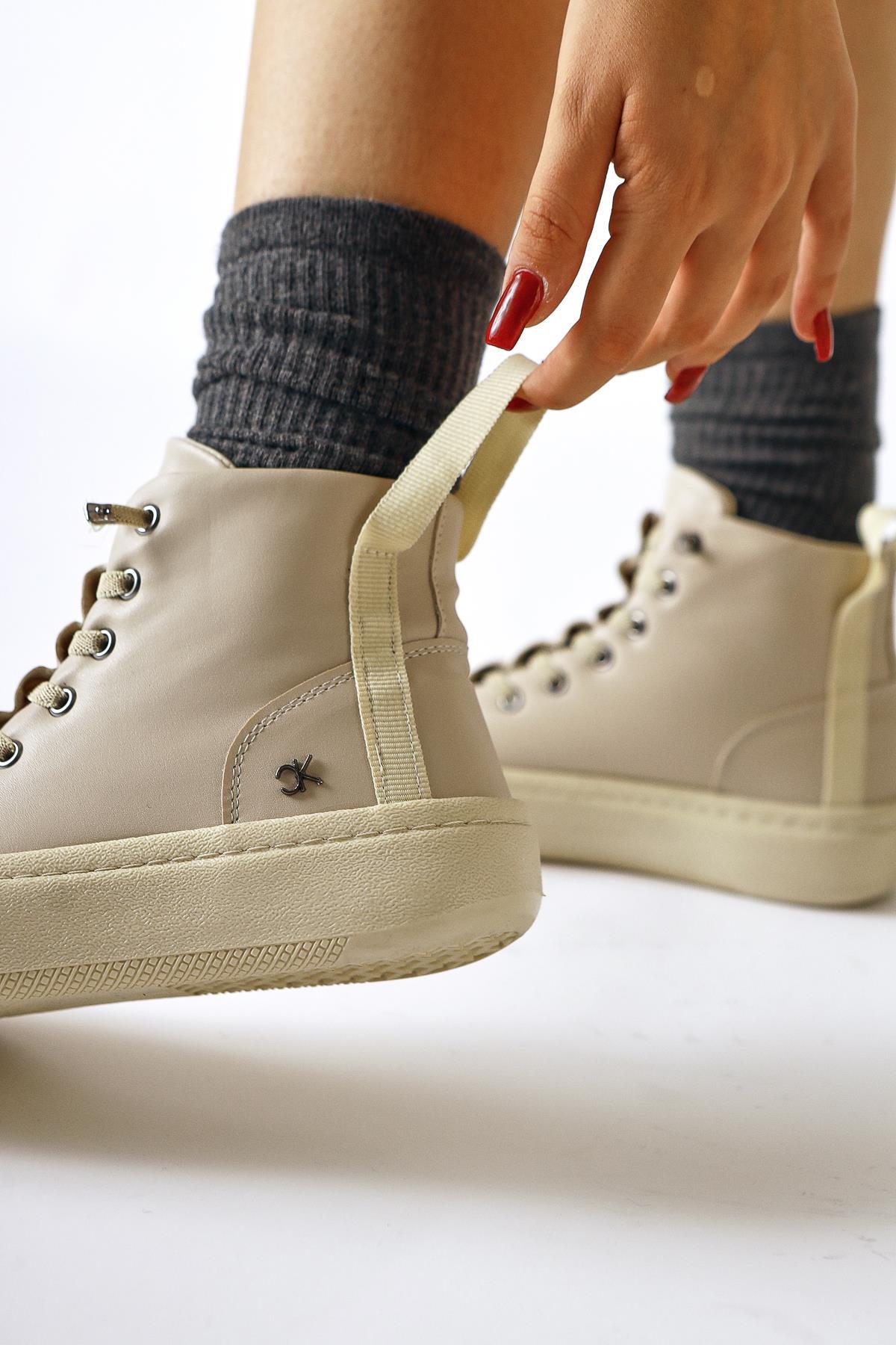 Celinn – Beige Elastic Lace-Up Sport Boot (Women)