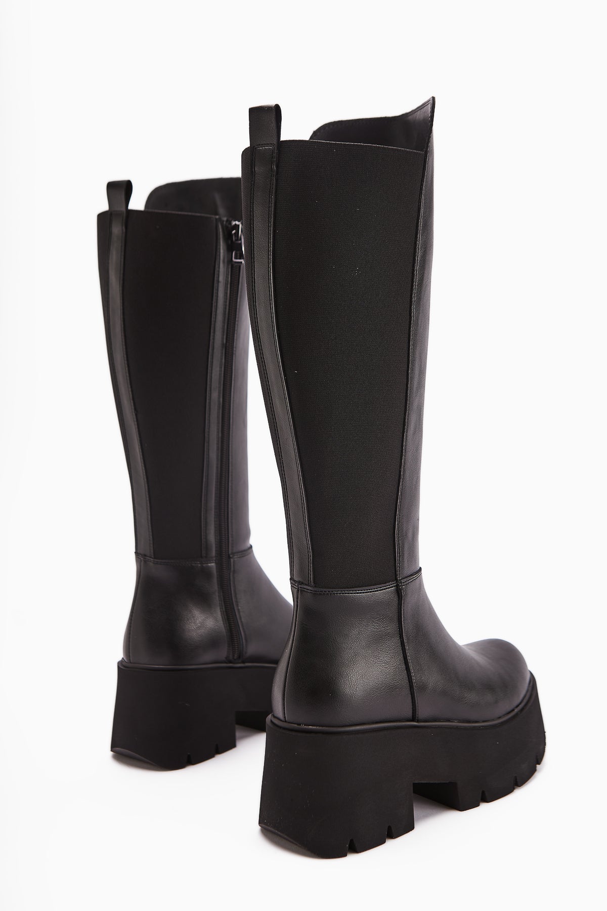 Sannah Black Platform Heeled Women's Boots