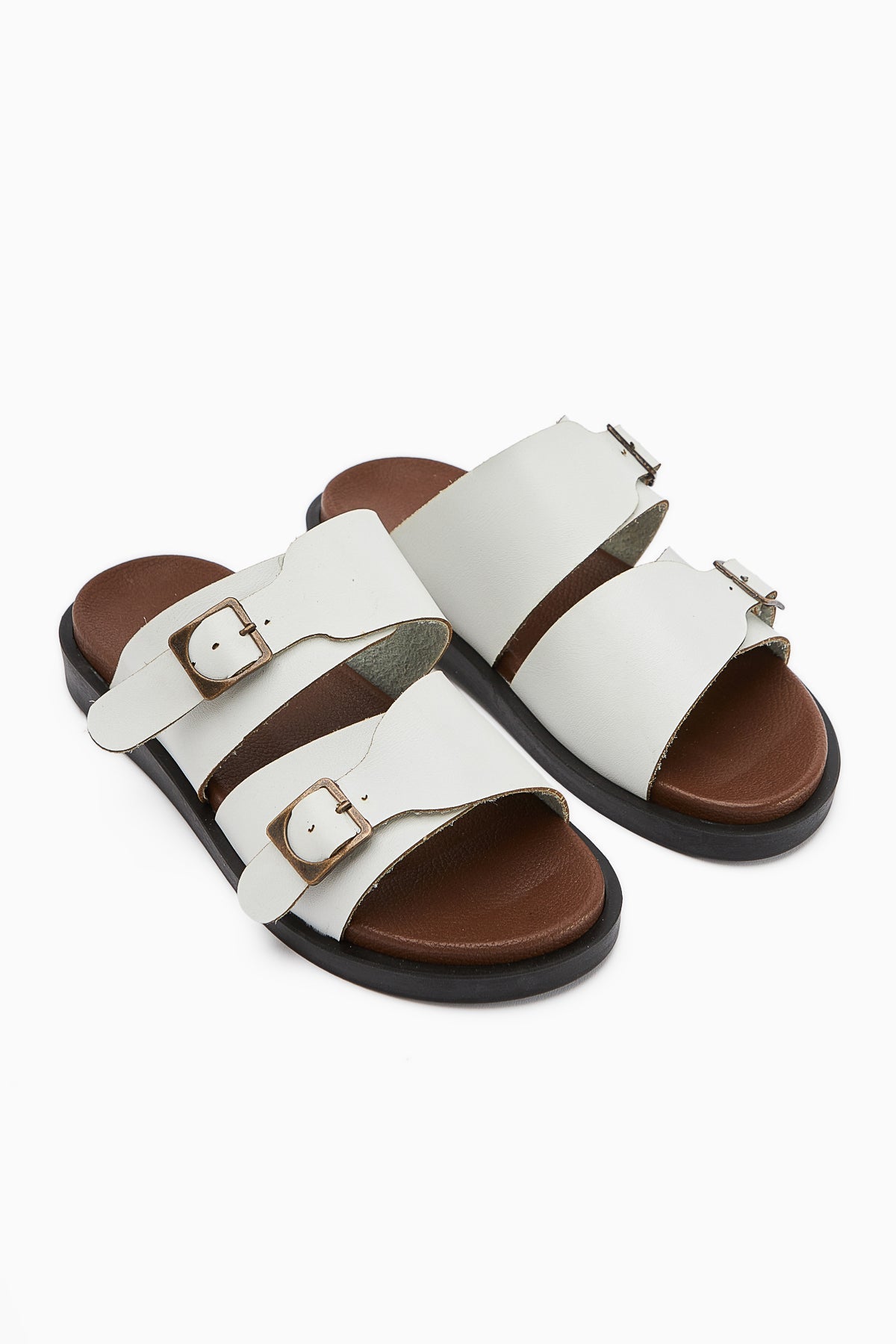 Soha – White Double-Strap Flat Slide (Women)