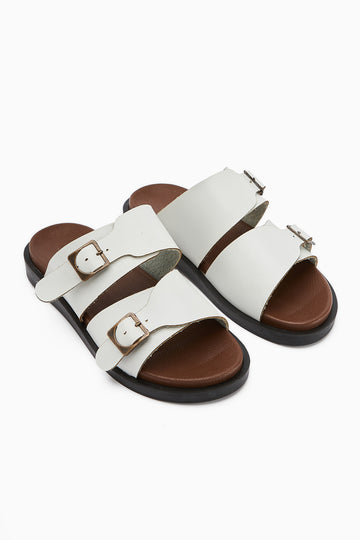 Soha White Double Strap Flat Women’s Slipper