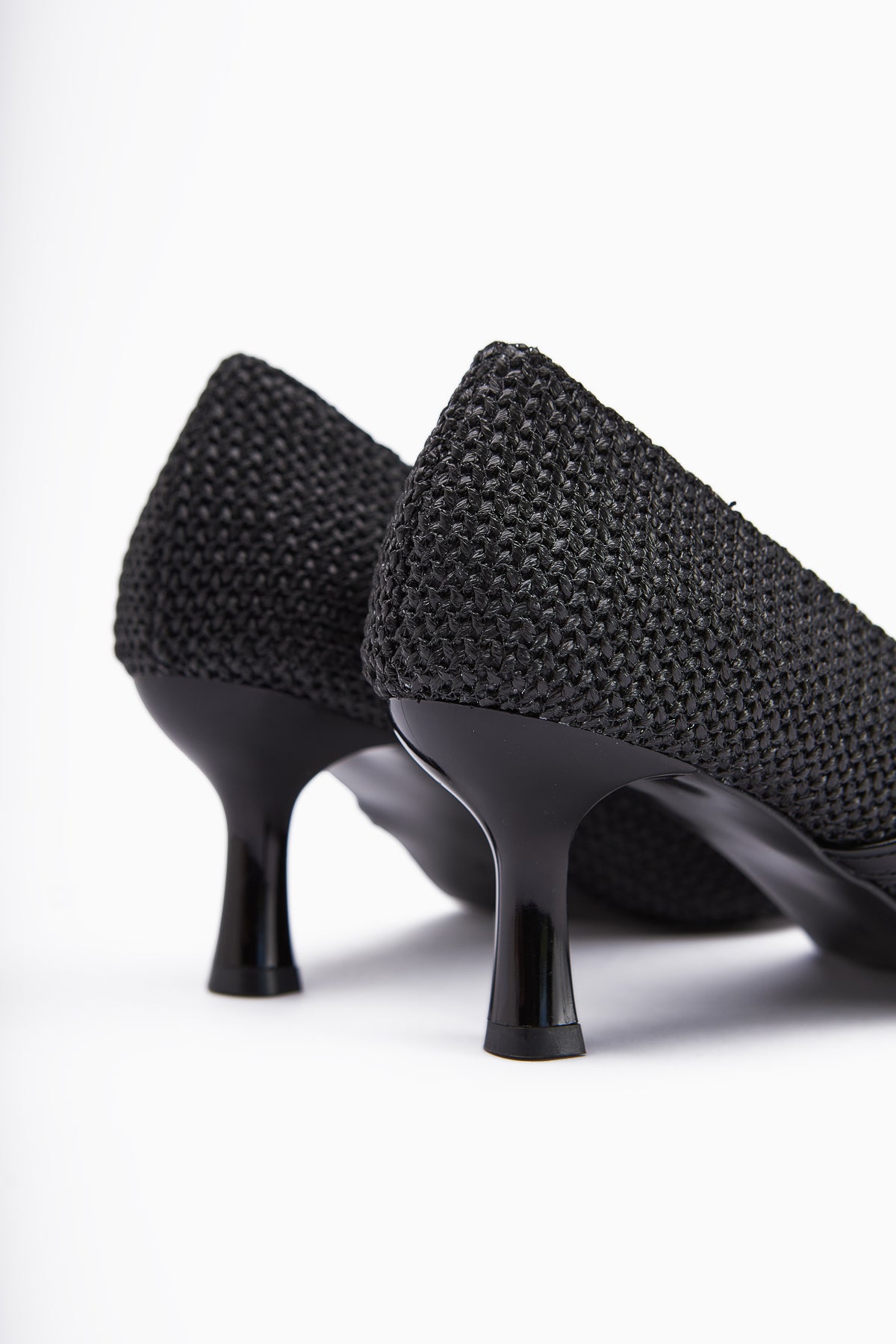 Noran Black Woven Detailed Pointed Toe Women’s Heeled Shoes