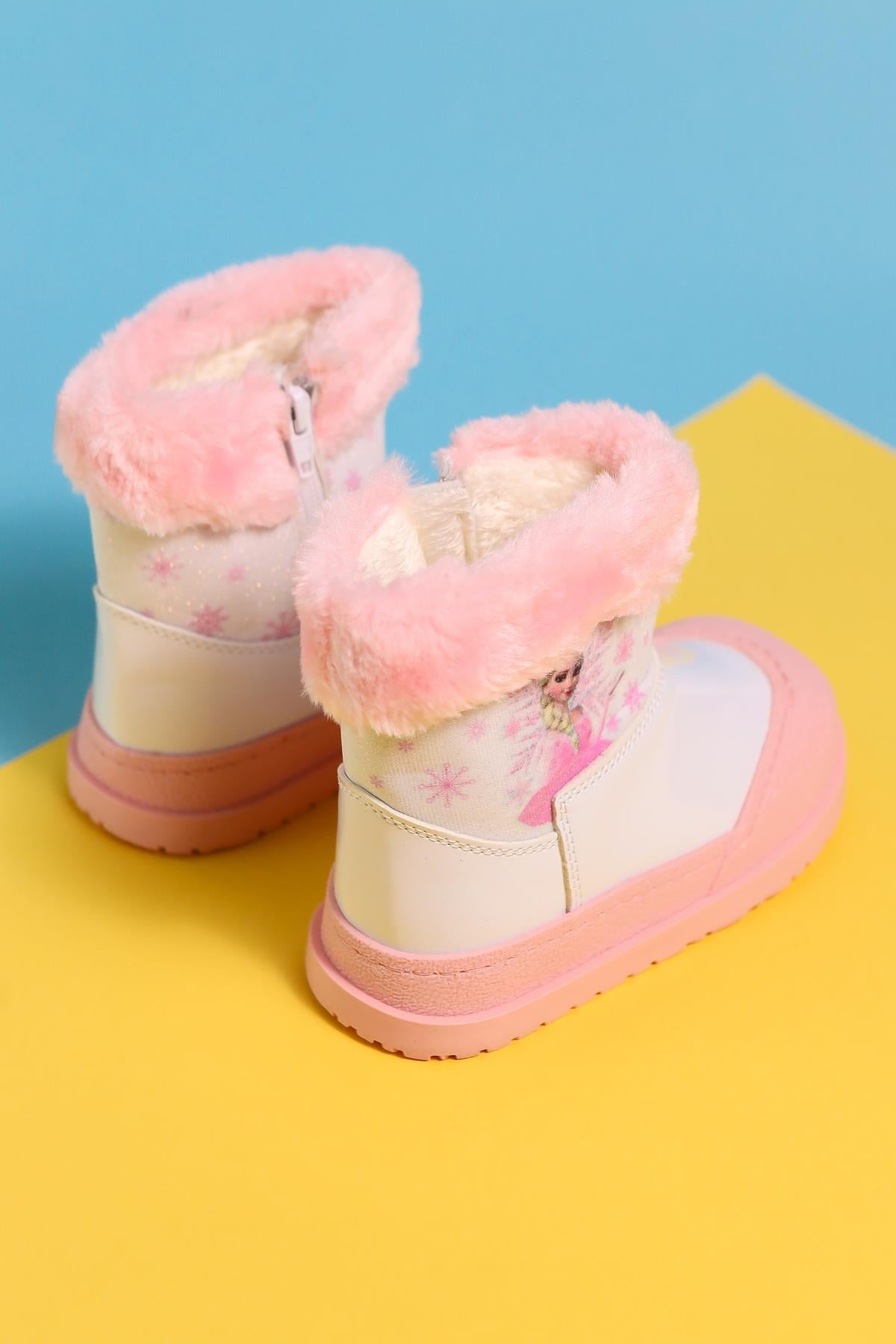 Hannah Pink Kids' Boots with Cartoon Character Print and Fur Lining