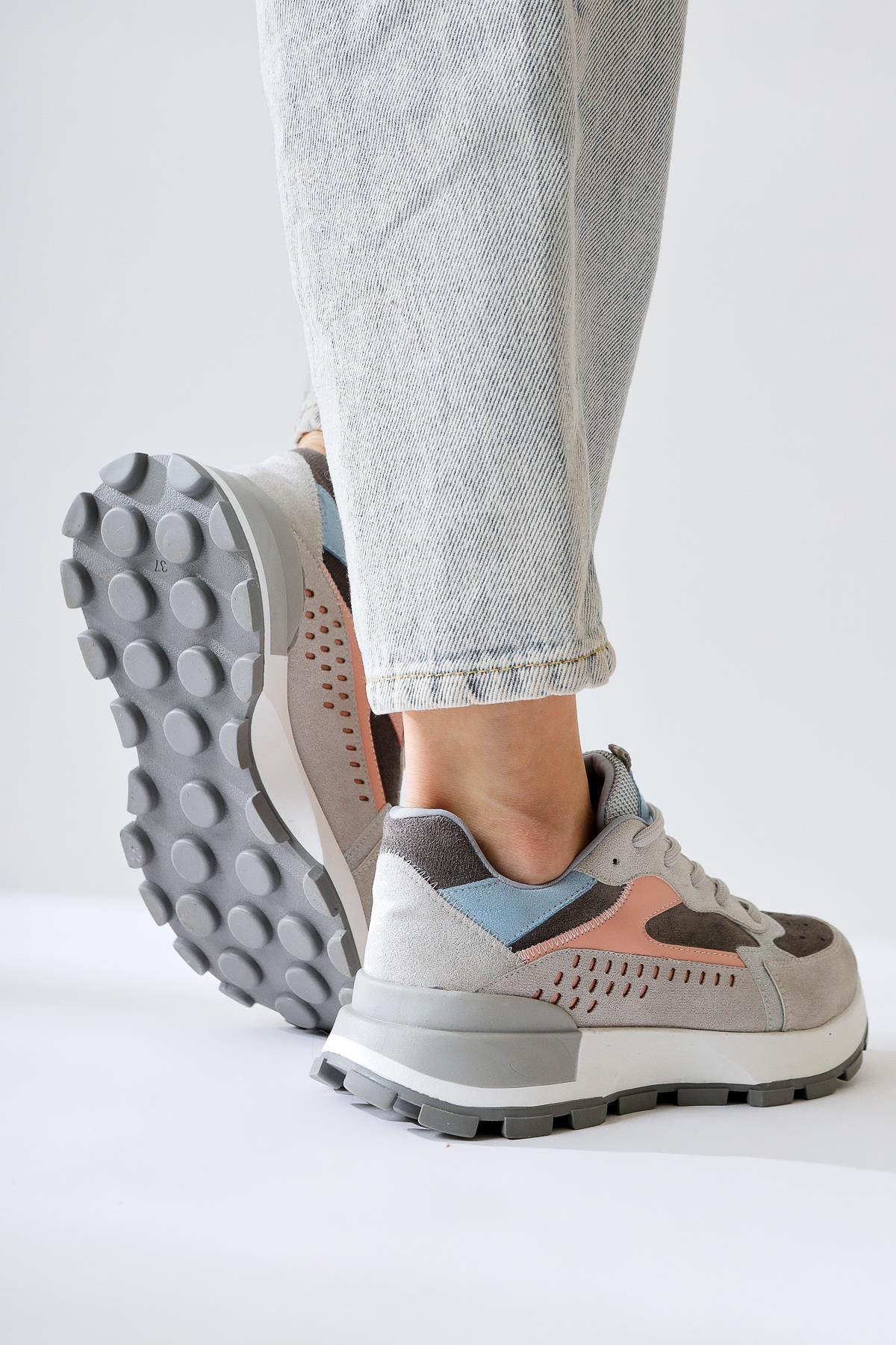 Sin Grey-Blue Suede High-Platform Sneakers with Laces