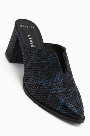 Rachel Genuine Leather Navy Snake Patterned Women’s Heeled Slippers