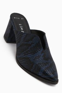 Rachel Genuine Leather Navy Snake Patterned Women’s Heeled Slippers