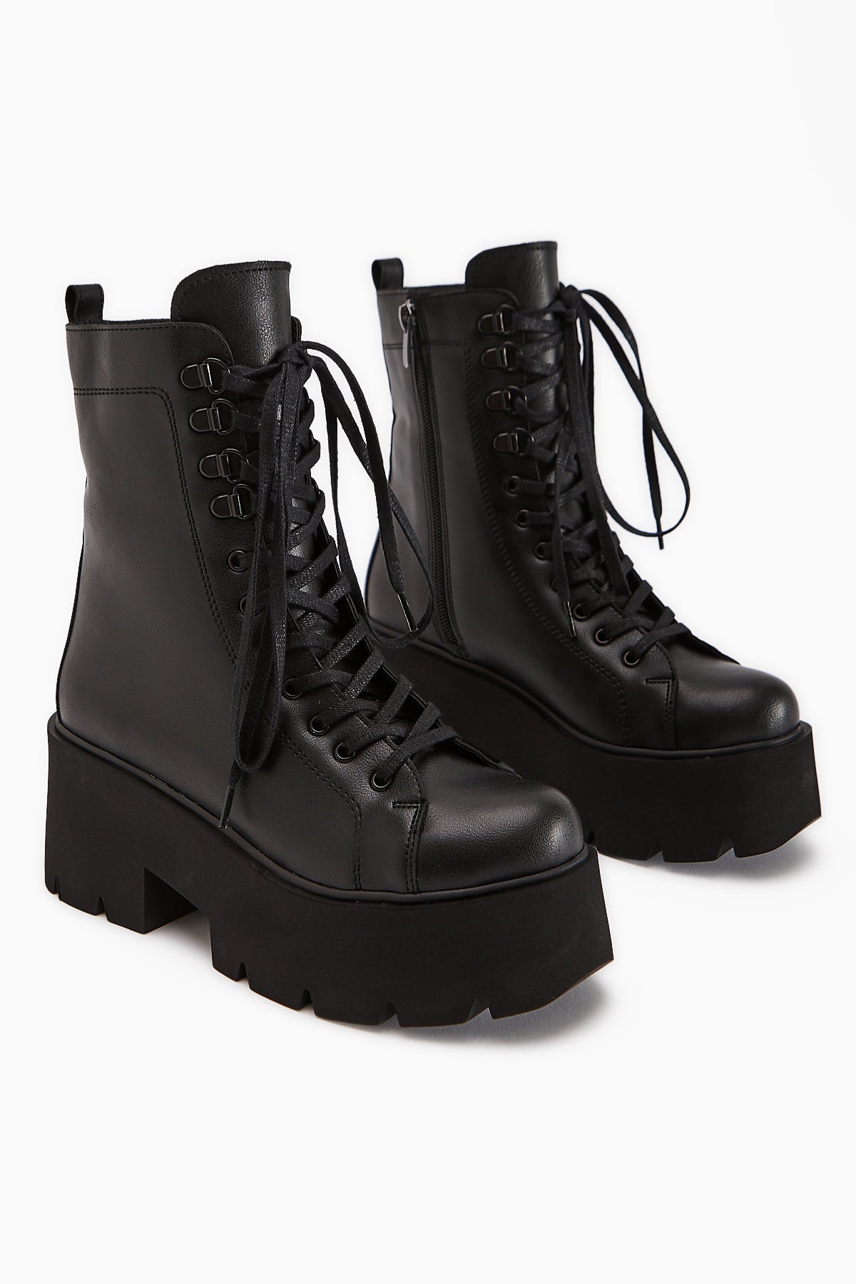 Brit – Black Platform Heeled Combat Boot (Women)