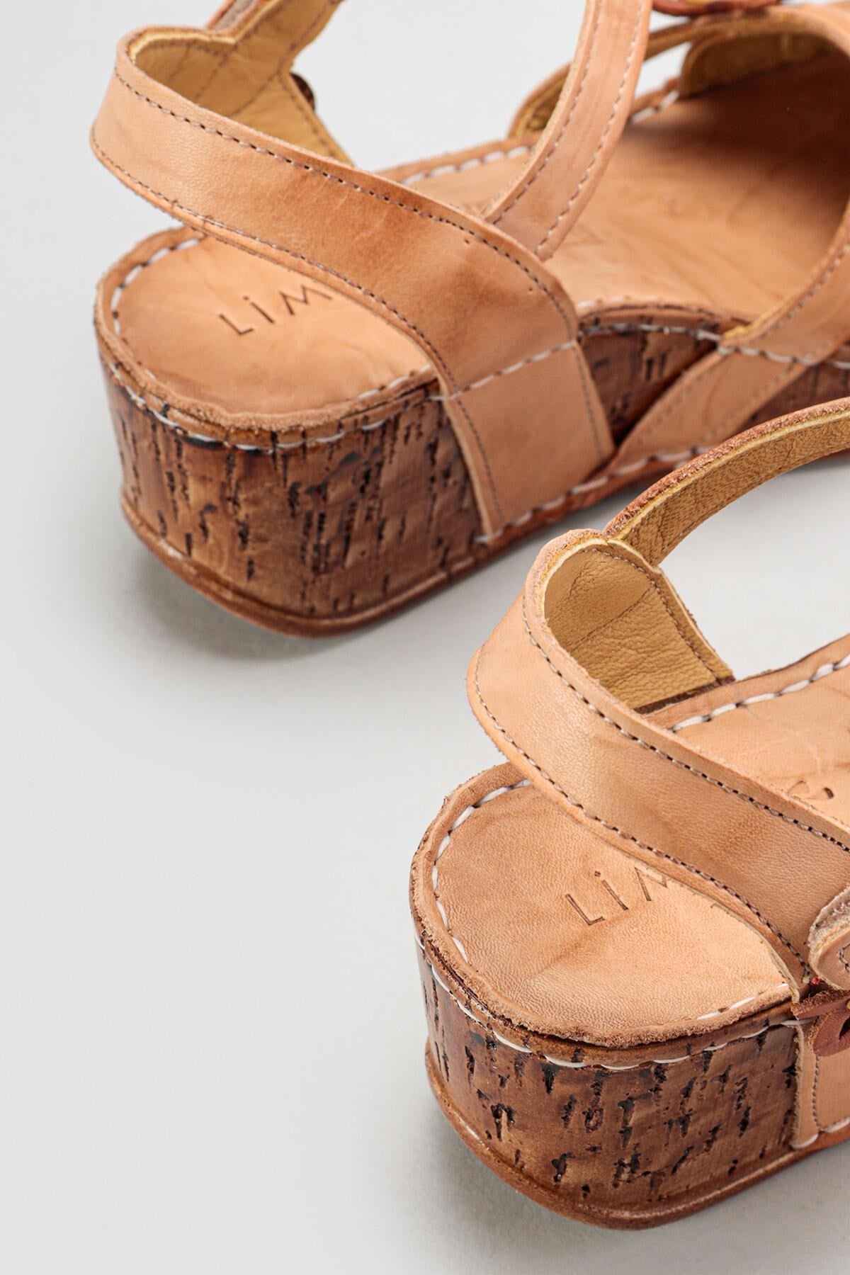 Katlyn Genuine Leather Beige Floral Detail Peep Toe Platform Heel Sandals