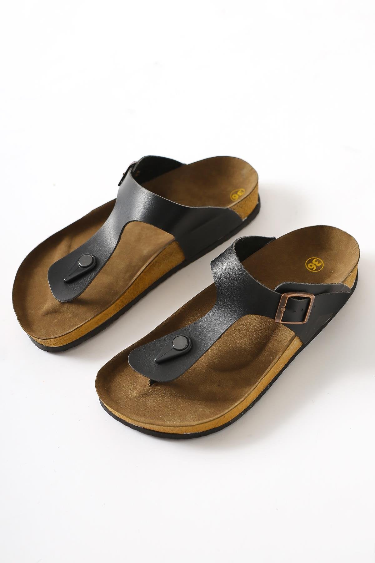 Risa Black Flip Flops with Buckle Detail
