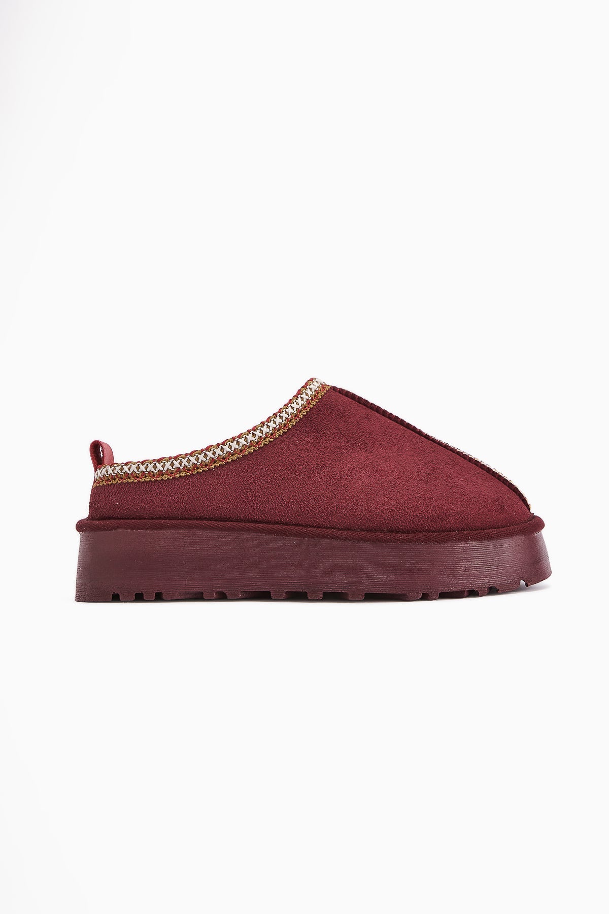 Anne-Liis – Burgundy Suede Woven-Detail Winter Slide (Women)