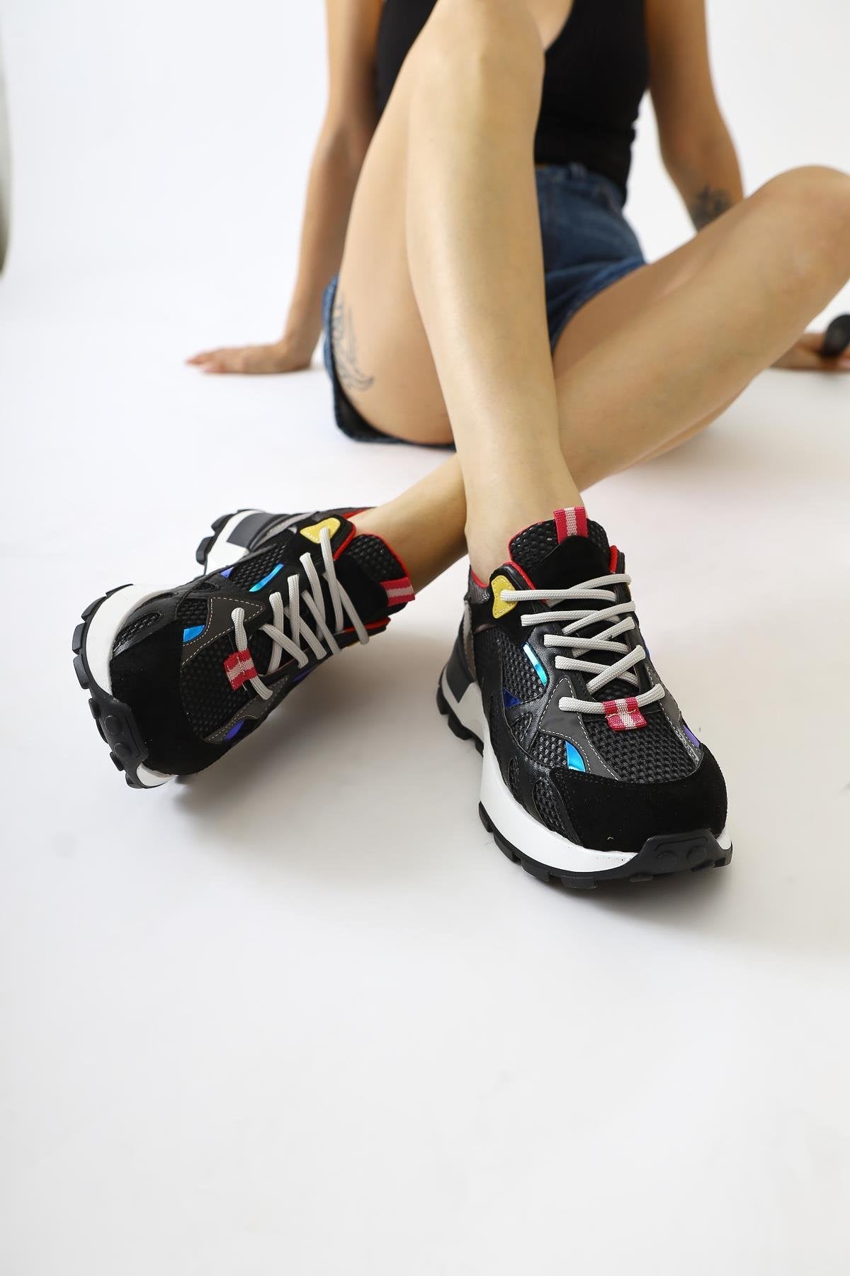 Moe Black Lace-up Sneakers with Mesh Detail