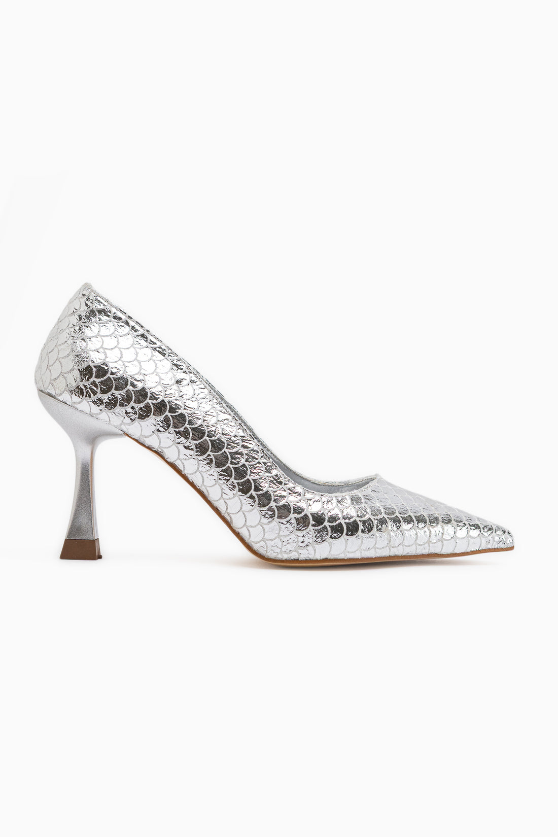 Celestine Silver Fish Scale Textured Pointed Toe Women’s Stiletto