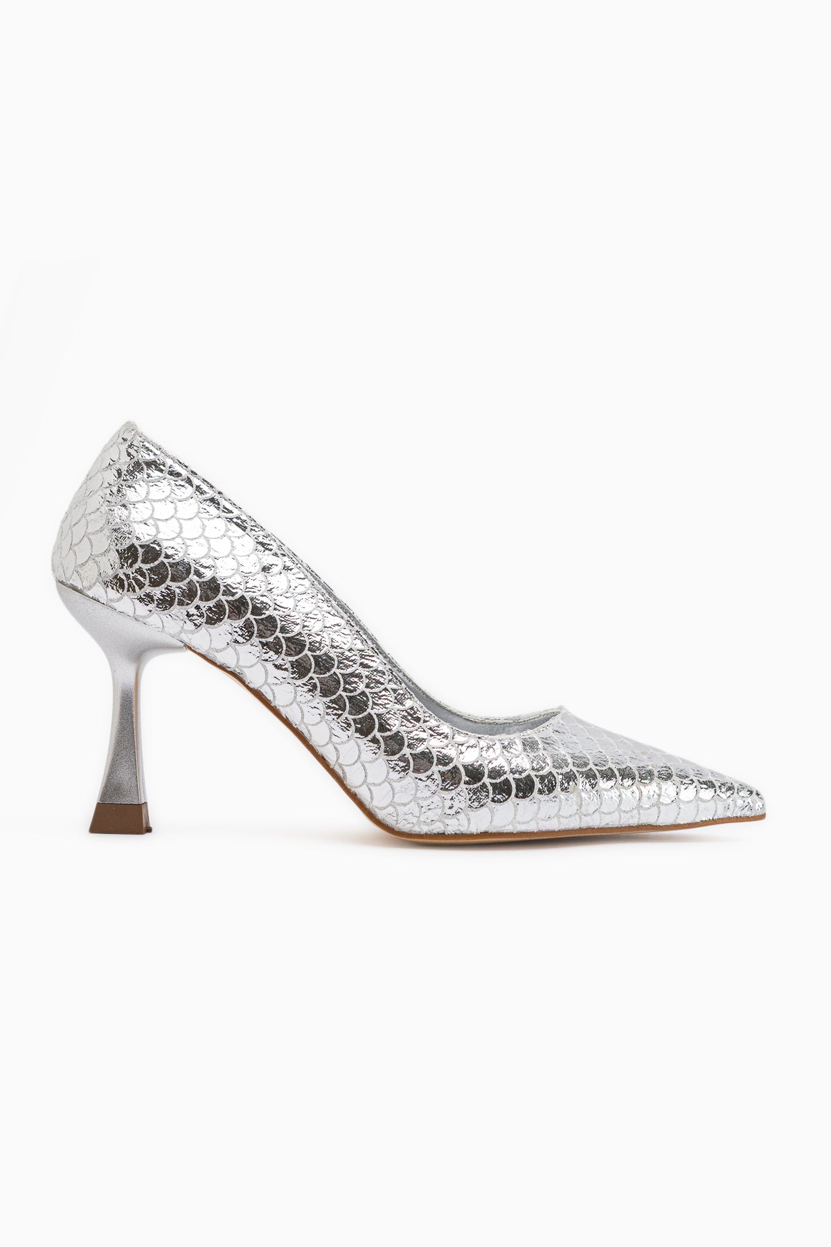Celestine Silver Fish Scale Textured Pointed Toe Women’s Stiletto
