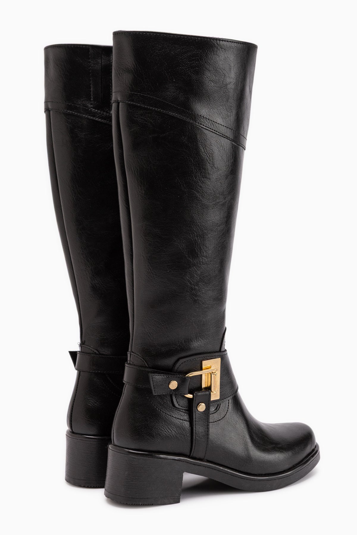Hope Black Buckled Thick Heeled Women’s Boots