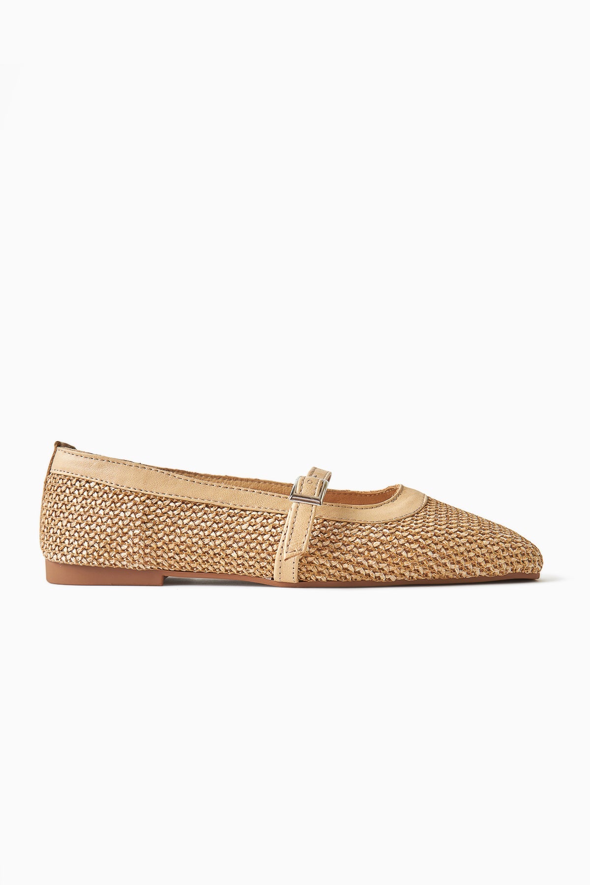 Remza Women's Ballet Flat with Buckle, Comfortable Daily Shoe, Straw Woven Texture