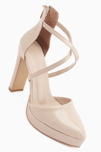 Naomi Beige Belted Platform Heeled Women’s Shoes