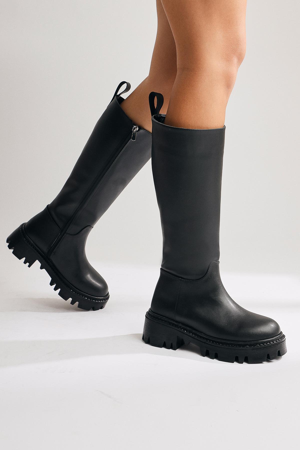 Escada – Black Thick-Sole Zippered Knee-High Boot (Women)