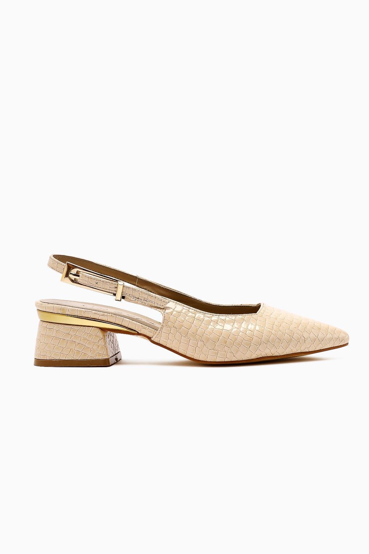 Nadiya Beige Crocodile Belted Women’s Heeled Shoes