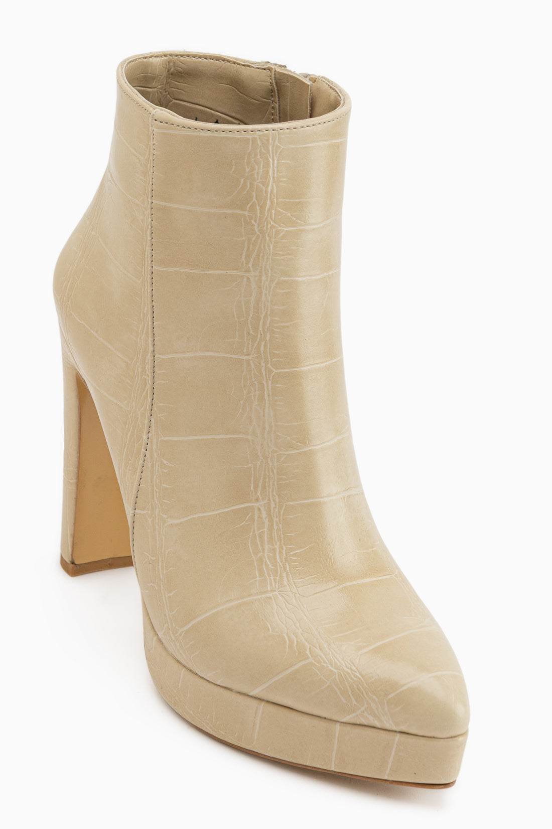 Abbie Beige Crocodile Pointed Toe High Heeled Zipper Boots