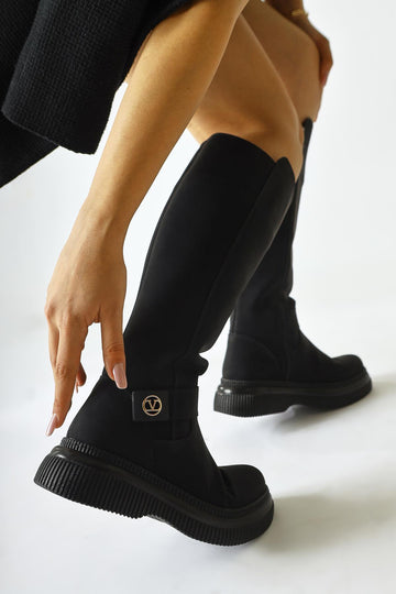 Juliah Black Buckle Detailed Zippered Boot