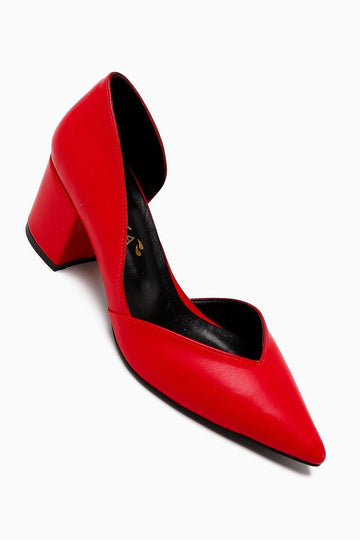 Albena Genuine Leather Red Pointed Toe Detailed Women’s Heeled Shoes