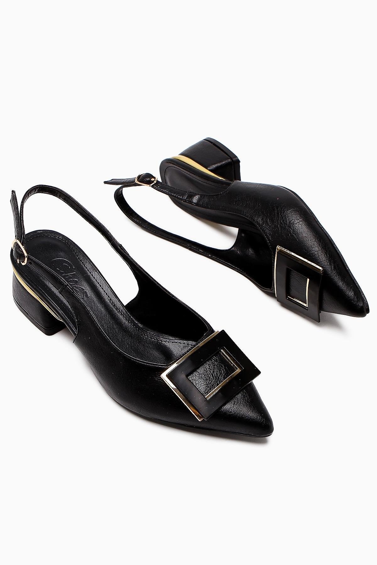 Tiana Black Buckled Heeled Women’s Shoes
