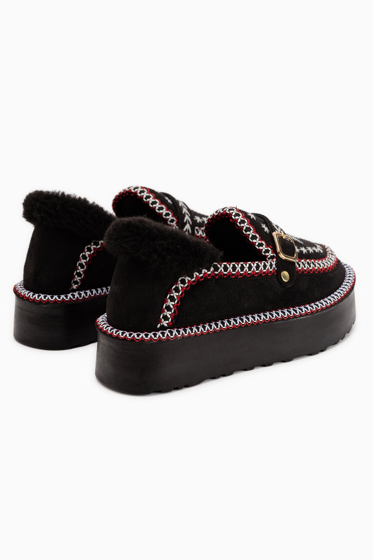 Lexi Black Suede Embroidered Buckled Fur Women’s Shoes